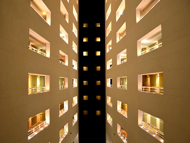 Abstract view of a hotels many floors from the interior.