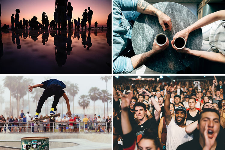 Communications campaigns are aided by identifying your target audience and determining their motivations. Pictured: Diverse groups of people in different settings, doing different activities