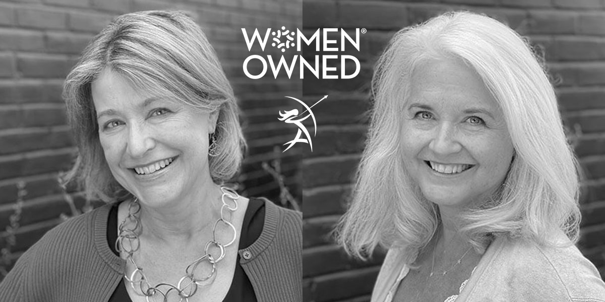 Artemis partners Christine LePottier and Anne Aldrich with the Women Owned logo